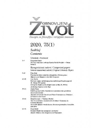 Obnovljeni život časopis za religioznu kulturu : 75, 1(2020) / glavni urednik Tadija Milikić.