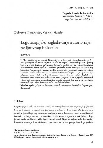 Logoterapijsko sagledavanje autonomije palijativnog bolesnika /Dubravka Šimunović, Vedrana Nucak.