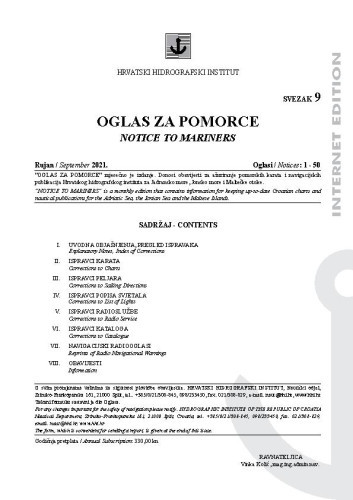 Oglas za pomorce : 9(2021) /  glavni urednik Vinka Kolić.