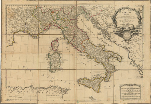 L'Italie divisée en ses différents etats Royaumes et Republiques  / dressée et assuietie aux observations astronomique Jean Janvier