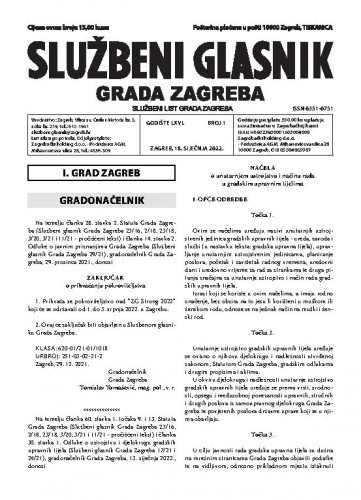 Službeni glasnik grada Zagreba : 66, 1(2022) / glavna urednica Mirjana Lichtner Kristić.