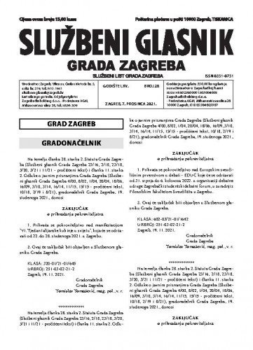 Službeni glasnik grada Zagreba : 65, 28(2021) / glavna urednica Mirjana Lichtner Kristić.