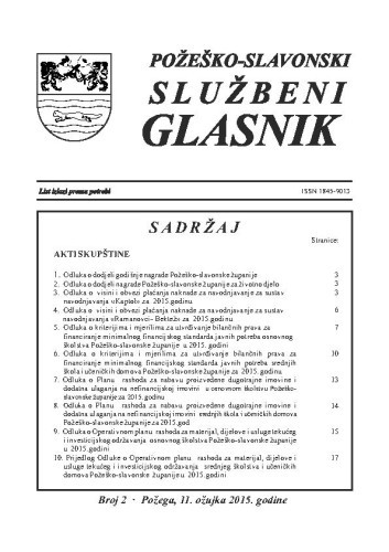 Požeško-slavonski službeni glasnik : 2(2015)  / odgovorni urednik Željko Obradović.