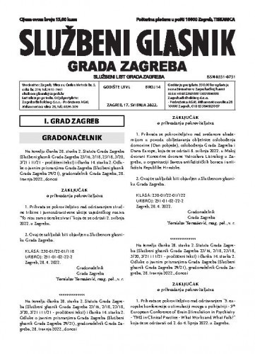 Službeni glasnik grada Zagreba : 66,14(2022) / glavna urednica Mirjana Lichtner Kristić.