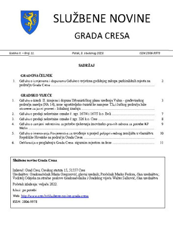 Službene novine Grada Cresa : 2,11(2023)  / Marin Gregorović, glavni urednik.