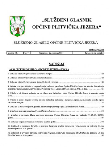 Službeni glasnik Općine Plitvička Jezera : službeno glasilo Općine Plitvička Jezera : 3,7(2021) / glavni i odgovorni urednik Marija Vlašić.
