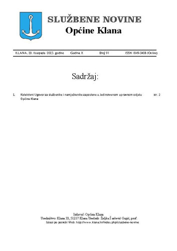 Službene novine Općine Klana : 10,91(2023)  / urednik Željka Šarčević Grgić.