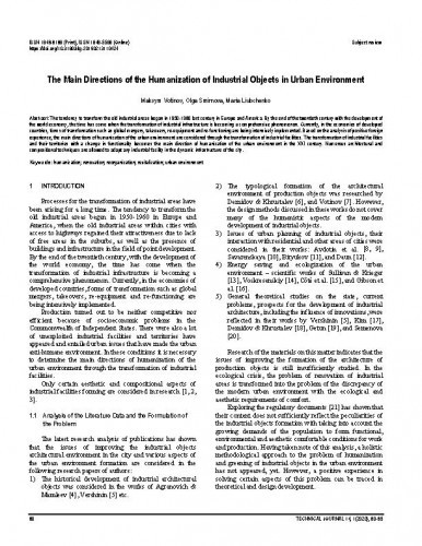 The main directions of the humanization of industrial objects in urban environment / Maksym Votinov, Olga Smirnova, Maria Liubchenko.
