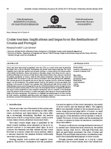 Cruise tourism : implications and impacts on the destinations of Croatia and Portugal / Mirjana Kovačić, Luís Silveira.