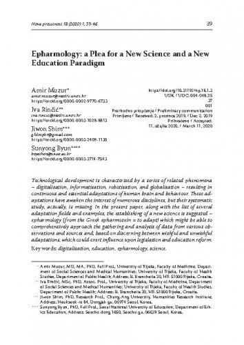 Epharmology : a plea for a new science and a new education paradigm / Amir Muzur, Iva Rinčić, Jiwon Shim, Sunyong Byun.