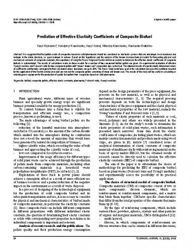 Prediction of effective elasticity coefficients of composite biofuel / Vasyl Klymenko, Volodymyr Kravchenko, Vasyl Gutsul, Viktoriya Kravchenko, Viacheslav Bratishko.