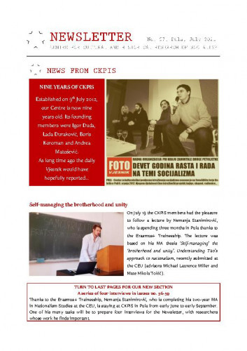 Newsletter : 57(2021) / Centre for Cultural and Historical Research of Socialism = Centar za kultorološka i povijesna istraživanja socijalizma ; editor Anita Buhin.