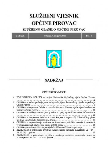 Službeni vjesnik Općine Pirovac : 1,1(2022) / glavni urednik Marin Barić.
