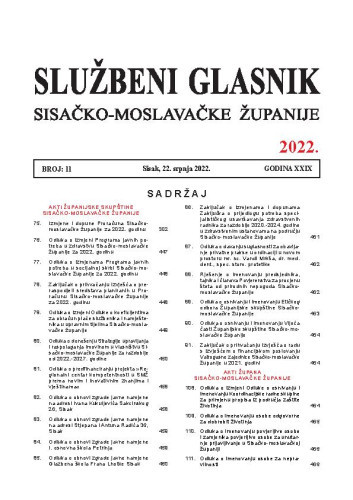 Službeni glasnik Sisačko-moslavačke županije : 29,11(2022) /  glavni i odgovorni urednik Branka Šimanović.