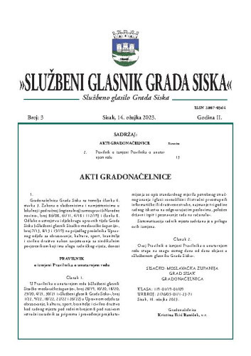 Službeni glasnik Grada Siska  : službeno glasilo Grada Siska : 2,3(2023) / uredništvo Gordana Karapandža Prica ... [et al.].