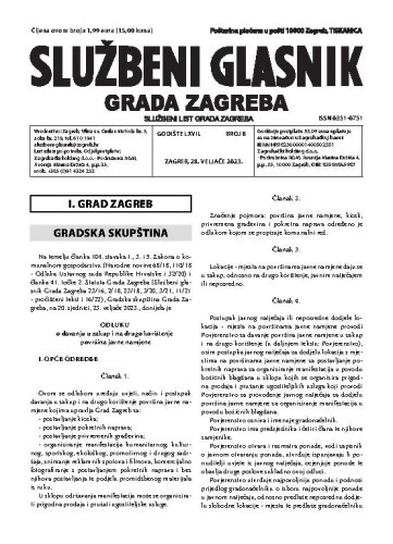 Službeni glasnik grada Zagreba : 67,8(2023)  / glavna urednica Mirjana Lichtner Kristić.