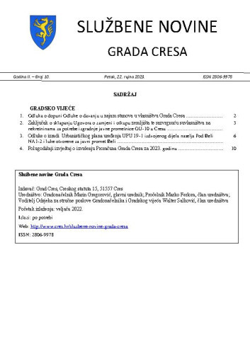 Službene novine Grada Cresa : 2,10(2023)  / Marin Gregorović, glavni urednik.