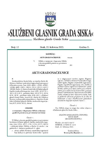 Službeni glasnik Grada Siska  : službeno glasilo Grada Siska : 2,12(2023) / uredništvo Gordana Karapandža Prica ... [et al.].