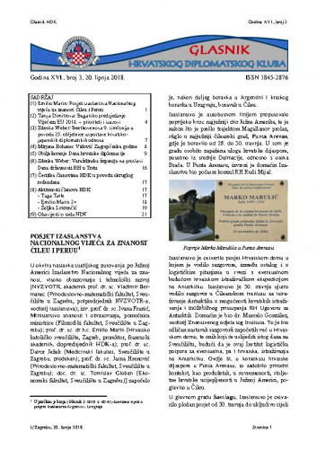 Glasnik : Hrvatski diplomatski klub : 16,3(2018) / urednik Zvonimir Marić.