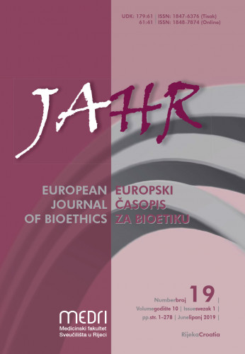 JAHR :  europski časopis za bioetiku = European journal of bioethics : 10,19(2019) / glavni urednik, editor-in-chief Igor Eterović.