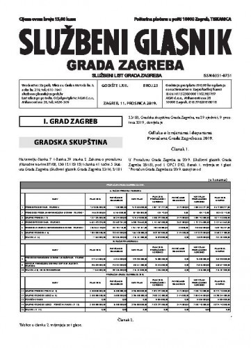 Službeni glasnik grada Zagreba : 63,23(2019) / glavna urednica Mirjana Lichtner Kristić.
