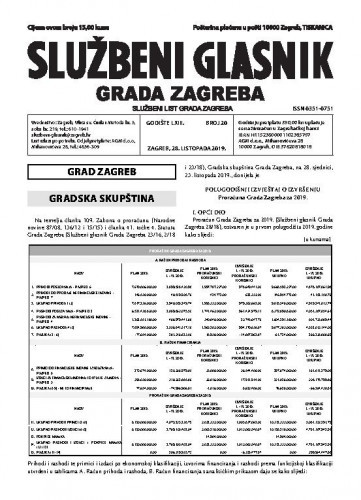 Službeni glasnik grada Zagreba : 63,20(2019) / glavna urednica Mirjana Lichtner Kristić.