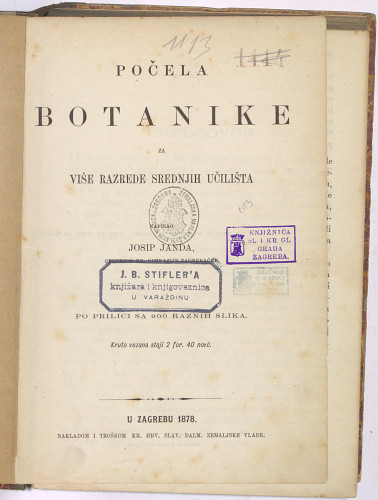 Počela botanike za više razrede srednjih učilišta : po prilici sa 900 raznih slika / napisao Josip Janda.