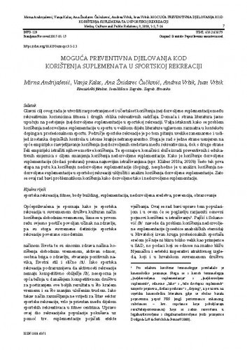 Moguća preventivna djelovanja kod korištenja suplemenata u sportskoj rekreaciji /Mirna Andrijašević, Vanja Kalac, Ana Žnidarec Čučković, Andrea Vrbik, Ivan Vrbik.