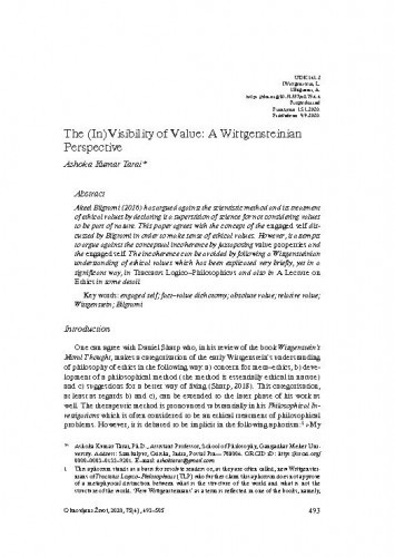 The (in)visibility of value : a Wittgensteinian perspective / Ashoka Kumar Tarai.