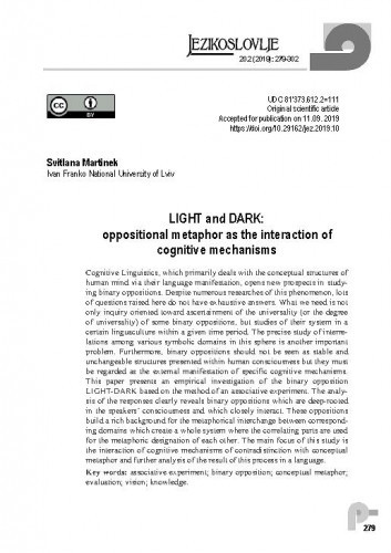 LIGHT and DARK : oppositional metaphor as the interaction of cognitive mechanisms / Svitlana Martinek.