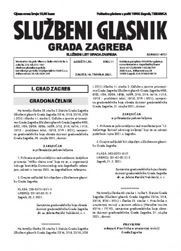 Službeni glasnik grada Zagreba : 65, 11(2021) / glavna urednica Mirjana Lichtner Kristić.