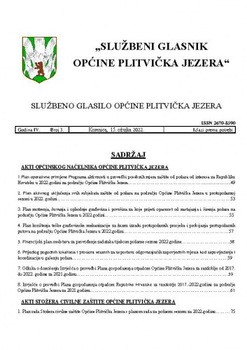 Službeni glasnik Općine Plitvička Jezera : službeno glasilo Općine Plitvička Jezera : 4,3(2022) / glavni i odgovorni urednik Marija Vlašić.