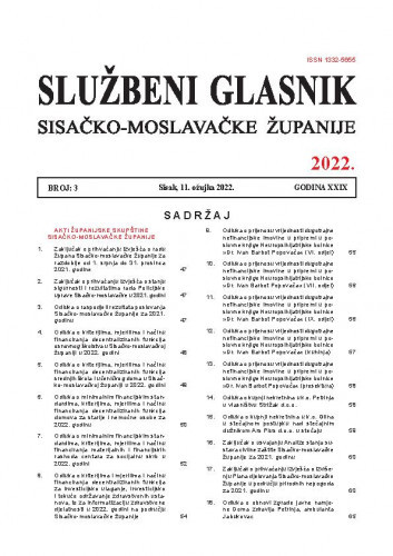 Službeni glasnik Sisačko-moslavačke županije : 29,3(2022) / glavni i odgovorni urednik Branka Šimanović.