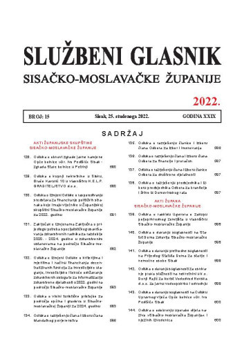 Službeni glasnik Sisačko-moslavačke županije : 29,15(2022)  / glavni i odgovorni urednik Branka Šimanović.