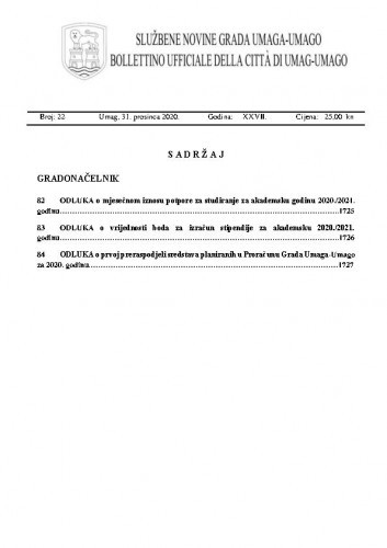 Službene novine grada Umaga = Gazzetta ufficiale della città di Umago : 27,22(2020).