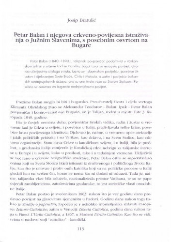 Petar Beran i njegova crkvenopovijesna istraživanja o Južnim Slavenima, s posebnim osvrtom na Bugare /Josip Bratulić
