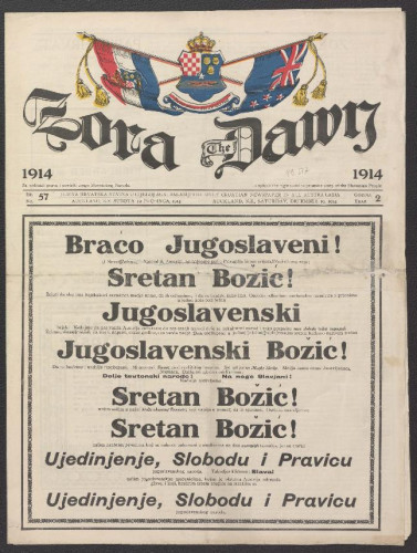 Zora : jedina hrvatska novina u cijeloj Australaziji = The Dawn : the only Croatian newspaper in all Australasia : 2, 57(1914).