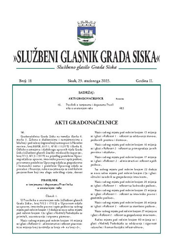 Službeni glasnik Grada Siska  : službeno glasilo Grada Siska : 2,18(2023) / uredništvo Gordana Karapandža Prica ... [et al.].