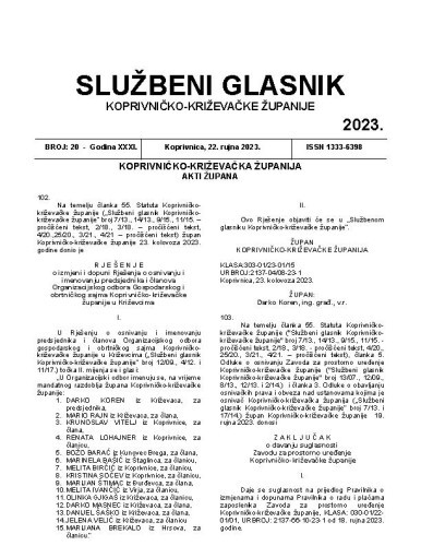 Službeni glasnik Koprivničko-križevačke županije : 31,20 (2023)  / glavni i odgovorni urednik Ljubica Belobrk Flamaceta.