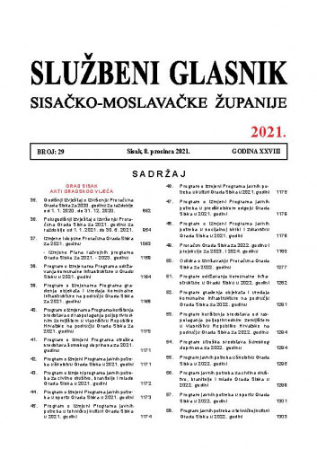 Službeni glasnik Sisačko-moslavačke županije : 28,29(2021) / glavni i odgovorni urednik Vesna Krnjaić.