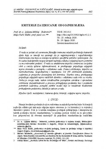 Kriteriji za izricanje odgojnih mjera / Ljiljana Mikšaj-Todorović, Maja Vučić Blažić.