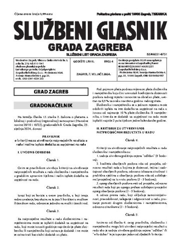 Službeni glasnik grada Zagreba : 68,4(2024)  / glavna urednica Mirjana Lichtner Kristić.