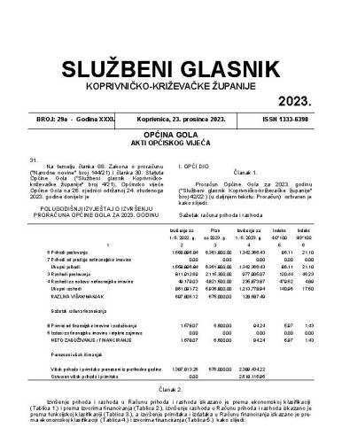 Službeni glasnik Koprivničko-križevačke županije : 31,29a(2023)  / glavni i odgovorni urednik Ljubica Belobrk Flamaceta.