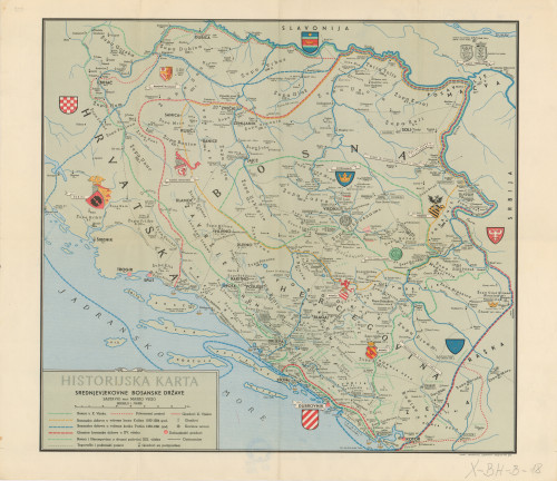 Historijska karta srednjevjekovne bosanske države / sastavio Marko Vego ; izrada i reprodukcija Geokarta.