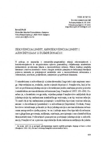 Sekvencijalnost, konsekvencijalnost i asindetizam u subordinaciji / Ismail Palić.