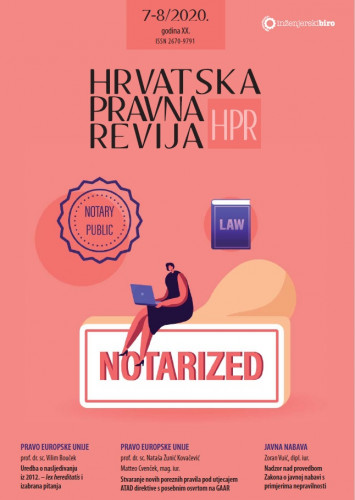 Hrvatska pravna revija  : časopis za promicanje pravne teorije i prakse : 20, 7/8(2020)  / glavni urednik Alen Bijelić.