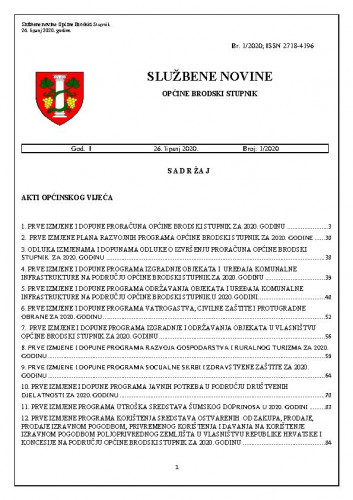 Službene novine Općine Brodski Stupnik : 1,1(2020) / glavni urednik Goran Jelinić