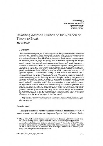 Revisiting Adorno's position on the relation of theory to praxis / Maroje Višić.