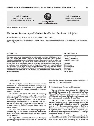 Emission inventory of marine traffic for the Port of Rijeka / Radoslav Radonja, Renato Ivče, Astrid Zekić, Luka Catela.