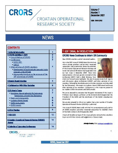 Croatian operational research society news : 7,1(2021)  / editor Antonija Kvasina.
